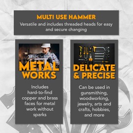 SE 5-IN-1 Dual Interchangeable Hammer - Threaded Copper, Brass Faces - 9-inch Gunsmithing Hammer - 8355HH