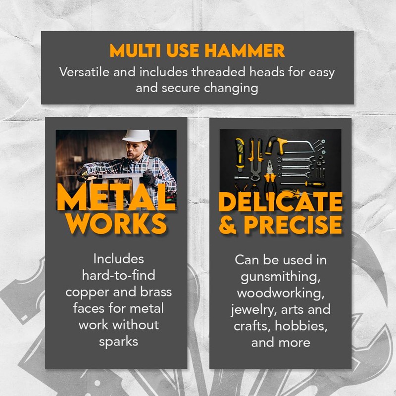 SE 5-IN-1 Dual Interchangeable Hammer - Threaded Copper, Brass Faces