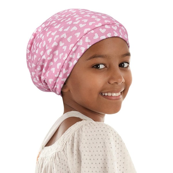 Alnorm Curly Hair Sleeping Cap for Kids Slouch Baggy Hat Jersey Beanie Light Pink