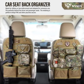 WYNEX Tactical Car Seat Back Organizer with Gun Rack, Upgrade Tactical MOLLE Seatback Cover Protector Universal Fit Vehicles Truck MPV Pickup with Transparent Pocket and Custom Patch