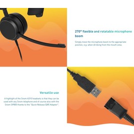 Snom A310M Professional Headset for Call Center - Monaural Headphones with HD Audio and Noise Cancelling - Ergonomic Computer Accessories for Office and Customer Service