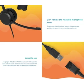 Snom A310M Professional Headset for Call Center - Monaural Headphones with HD Audio and Noise Cancelling - Ergonomic Computer Accessories for Office and Customer Service