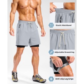 Men's Mountain Bike Shorts 4D Padded Loose-fit Biking Cycling Shorts for Men Zipper Pockets, Light Grey, Large