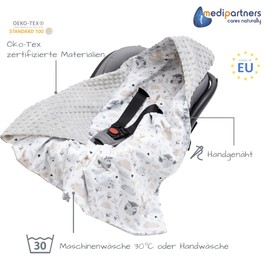Medi Partners Swaddling Blanket, 100% Cotton, 85 x 85 cm, Cuddly Blanket for Prams, Baby Seat, Universal Baby Blanket, Double-Sided Baby Blanket, Buggy, Car Seat (Light with Grey Minky)