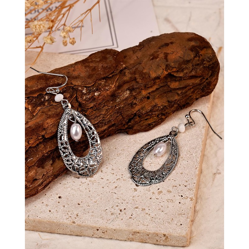 Aliyoham Boho Teardrop Earrings for Women, Sterling Silver Dangle Earrings
