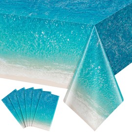 Hallswl 6Pcs Ocean Waves Tablecloth, Ocean Water Print Tablecloths Summer Disposable Plastic Table Covers for Beach Surf Pool Sea Themed Party Birthday Decorations,54X108inch