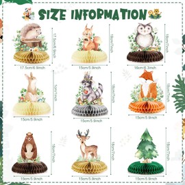 Fumete Fumete 9 Pack Woodland Animals Honeycomb Centerpieces 3D Table Topper Woodland Baby Shower Decorations for Girl Boy Green Forest Theme Baby Shower First Birthday Party Camping Decor