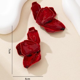 Big Flower Earrings For Women, Chunky Irregular Red Petal Hypoallergenic Earring Unique Trendy Jewelry Gift (Big red flower)