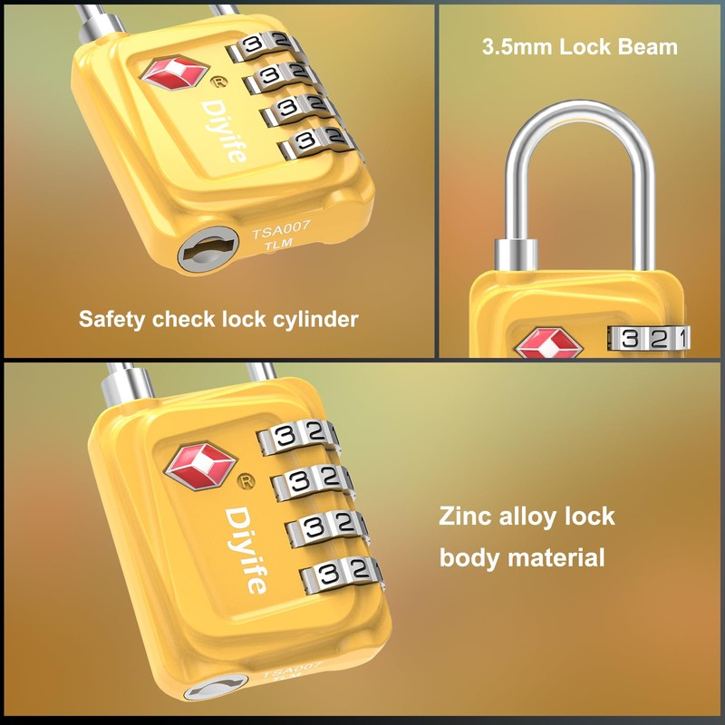 TSA Luggage Locks, [Updated Version] [3 Packs] Diyife 4-Digit Security