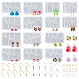RESIN GO 54 Pcs Epoxy Resin Jewelry Molds for Beginners, Moldes De Silicona para Resina for Earrings Pendants Necklaces Keychains Making, Variety Silicone Casting Mould with Hole for Boho Art Crafts