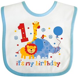 inktastic Safari 1st Birthday Baby Bib White and Blue 60e4