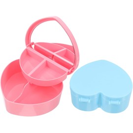 Alipis 2 Cajas Joyero Plástico en Forma de Corazón Doble Capa con Espejo, Organizador Accesorios para Niñas, Estuche Almacenamiento Pendientes y Horquillas, Colores Rosa y Azul Claro,