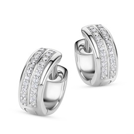 Miore MSAE007E Women's 925 Sterling Silver Double Row Zirconia Hoop Earrings
