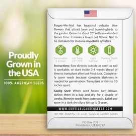 Survival Garden Seeds 1 Pack Forget Me Not Seed for Planting with Instructions to Grow Tiny Blue Blooms in Your Home Vegetable or Flower Garden – Non-GMO Heirloom – Perennial Flower Seeds