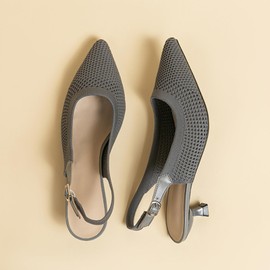 youngshow Pointed Toe Women Pumps, Comfort Slingback Heels with Arch Support, Cute Kitten Heels with Ankle Strap for Womens, Walking Office, Gray