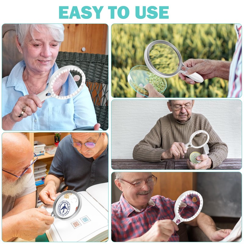 Large Magnifying Glass with Lights,10X 25X 45X Handheld Lighted Magnifier,