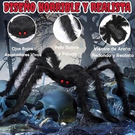 Arañas gigantes halloween， Telaraña de Halloween, Decoración de Tela de Araña de Halloween, Araña grande de 125 cm, telaraña triangular de 5 m, 40 ara