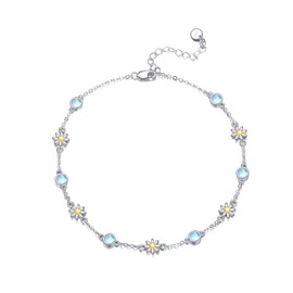 CRMAD 925 Sterling Silver Daisy Moonstone Anklet Daisy Flower Ankle Bracelet for Women Beach Dainty Jewelry (daisy)