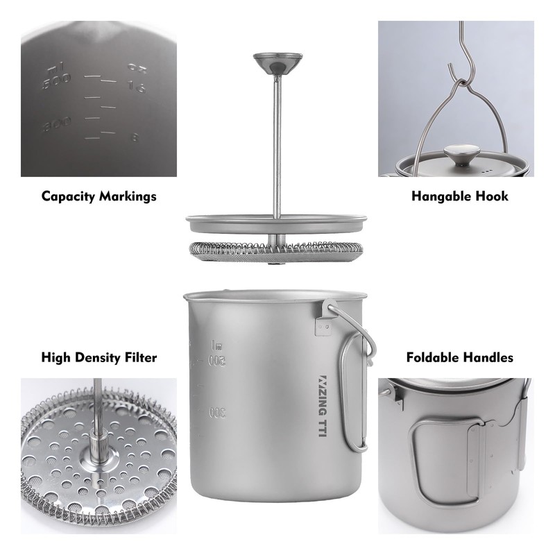 TII ZING Pure Titanium Portable Coffee Press 750ML