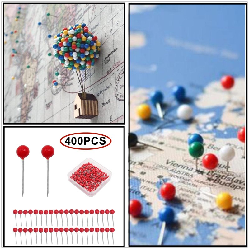 HUAZIZ Pack of 400 Map Nail Push Pins, Round Head