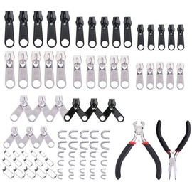 Zipper Fastener Repair Kit with 2 Repairing Pliers for Sewing, Replacement DIY Zipper Puller, Multi-functional Zipper Head, Suitable for Wallet Sewing/Handmade/Clothing/Luggage/Craft Repair, Can be