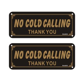 2pcs No Cold Calling Sign Door Sign for Home Door Hause Office, Black & Gold Aluminium Metal Sign, Size: 20 x 8cm