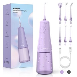 SEJOY Cordless Water Flosser 300ML Travel Oral Irrigator, Rechargeable Teeth Pick & Floss, Portable Electric Ultrasonic Tooth Cleaner electric  toothbrush - Color: Purple