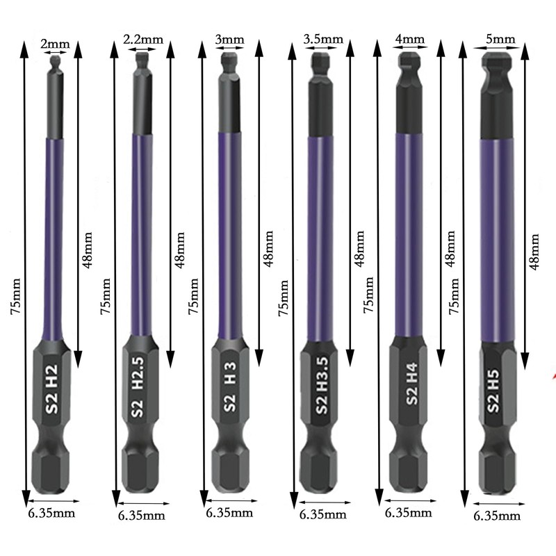 12 Pcs 75mm Hex Bit Set, 2MM-12MM 1/4’ Hex Shank