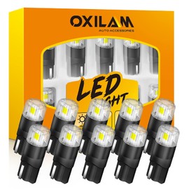 OXILAM T10 LED, White, High Brightness, 10 Pieces, Position Lamp, License Plate Light, Room Lamp, Compatible with Vehicle Inspections, Non-Polarity, 2835 LED Chip, DC 9-16 V, Wedge Ball, For Cars, 12