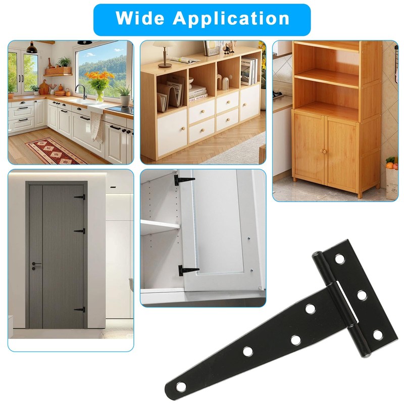 T Strap Hinges Heavy Duty, Shed Door Gate Hinges(Black) (4,
