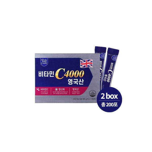 Life Care Premium Megadose British 100% Pure Vitamin C 4000 / 라이프케어 프리미엄 메가도스 영국산 100% 순수 비타민C 4000 X 100포 X 2박스
