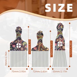 Steel Needle Afro Pick Comb Set, 3 Pack with K2 K3 K4 Patterns