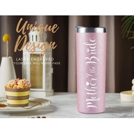 Onebttl Mother of The Bride Gifts, 20oz Stainless Steel Skinny Tumbler with Lid and Straw On Wedding Party for Brides Mom from Brides, Daughters (Glitter Pink)