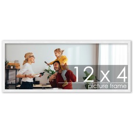 Poster Palooza 12x4 or 4x12 Frame White Solid Pine Wood Picture Frame | UV Acrylic, Foam Board Backing & Hanging Hardware - 12x4 Inch Frame