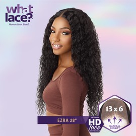 Sensationnel What Lace 13x6 Wigs - Cloud 9 Synthetic Hair Hand Tied HD Lace with Whatlace Signature Natural Preplucked Hairline Illusion Lace Frontal Lace wig - Human hair Mix EZRA 28 inch HHM (1B)
