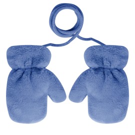 IPENNY Kids Thermal Plush Gloves with Hangable String Fluffy Winter Thick Full Finger Mittens Windproof Outdoor Anti-lost Gloves Hand Warmer for Bike Riding Walking Ski Ages 3-5Y (Blue)