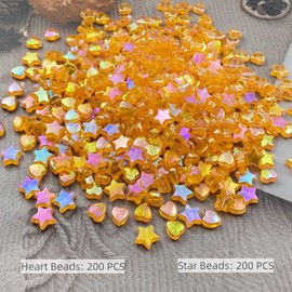 LIMAOLLY 400 PCS Acrylic Heart and Star Shape Beads AB Colorful Cute Beads Loose Spacer Beads for Jewelry Making DIY Bracelet Earring Necklace Key Chains (Orange AB)