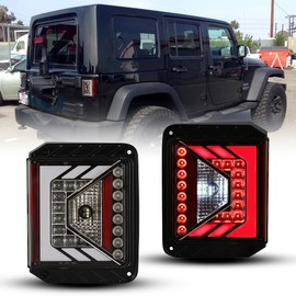Winjet LED Tail Lights Assembly w/Brake Light & Turn Signal Function, Plug & Play Rear Lights Replacement Compatible with 2007-2018 Jeep Wrangler JK JKU - 1 Pair Clear Lens