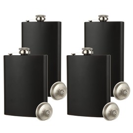 DAJAVE 4 Pack Hip Flask for Liquor, 8 Oz & 12 Oz Stainless Steel Leakproof Thin Flasks with Funnels and Metal Cap, Drinking Flasks for Wedding Party Gift Outdoor Activities