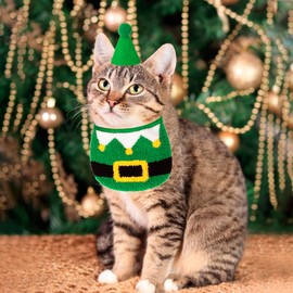 ADOGGYGO Christmas Cat Bandana Hat Set, Green Christmas Pet Bandana Christmas Costume Decoration Accessories for Cat Kitten