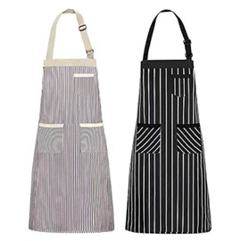 NLUS 2 Pack Kitchen Cooking Aprons, Adjustable Bib Soft Chef Apron with 3 Pockets for Men Women (Umber/Black)