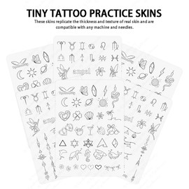 TgoBeauty Dual-Sided Tattoo Practice Skin - Space/Animal/Geometric Front, Angel/Text Back - Silicone Tattoo Practice Sheet for Beginners (Type F-White Pad-1pc)