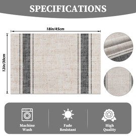 CSFOTO Modern Minimalist Line Decorative Placemats Set of 4 Heat-Resistant Non-Slip Kitchen Table Mats Khaki Woven Rectangle Placemats for Dining Table 18"x12" Washable, Black Stripe