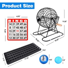 GSE Games & Sports Expert Deluxe Bingo Game Set with Large Steel Cage, Master Board, 75 Colored Balls, 500 Chips, 50 Bingo Cards for Large Groups, Parties, Game Night