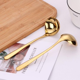 Mafier 9.5 Inch Gold Ladle Spoons SUS304 Stainless Steel Soup Ladle 2 oz. Gravy Sauce Kitchen Ladle for serving(Set of 2)