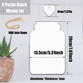 Leafcraft 6 Pack 8inch Sublimation Home Wall Decor Sign Plaques Door Kitchen Sign Blanks Aluminum Double Side Custom Metal Hanging Farmhouse Art Sign for Heat Press, DIY Craft (Mason Jar)