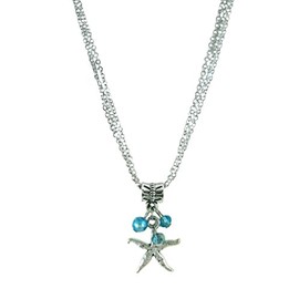 Silver Tone Starfish ~ Seahorse & Cultured Freshwater Pearl Charm Necklace ~ Burlap Gift Bag Included