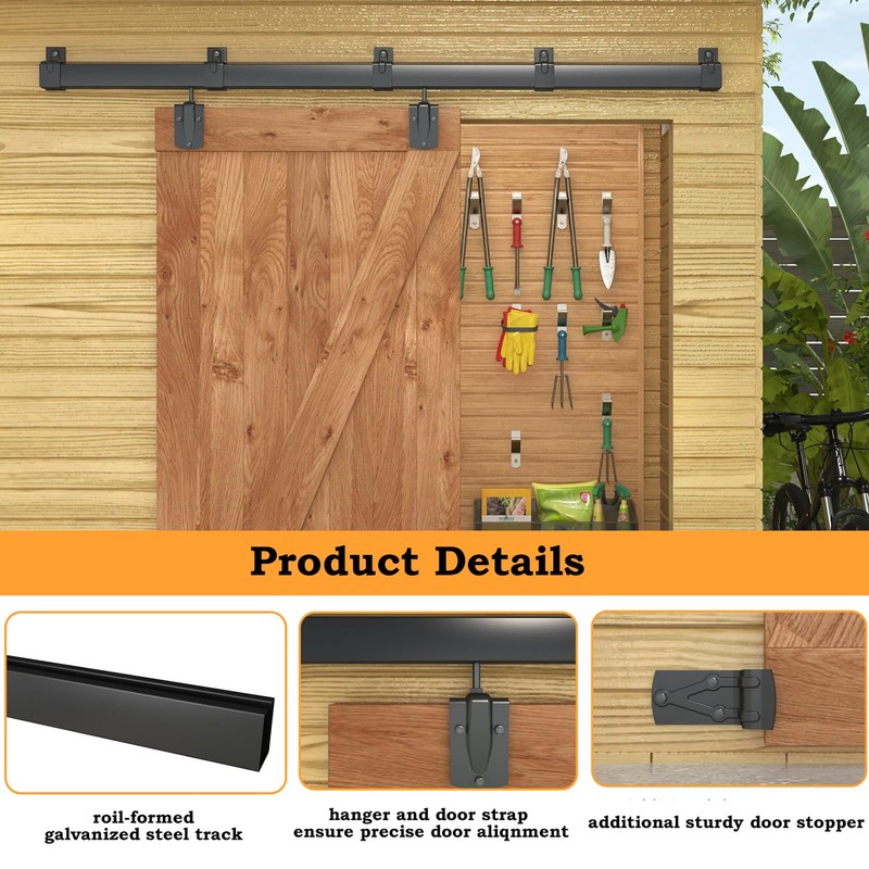 SongYung 6FT Black Box Rail Exterior Barn Door Hardware Kit,