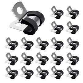 DXNQ 20 PCS 6 mm Cable Clamps, Stainless Steel Rubber Cushioned Insulated Tube Holders, Metal Tube Clamps for Tube Pipe or Wire Cord Installation, Universal Car Accessories