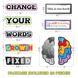 Growth Mindest Poster For Classroom Decoration, Inspirational and Motivational Posters For Student And Teacher, Fixed and Growth Brain With Positive Sayings, Game Room, Nursery Bedroom Decor 26 Pieces